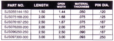 steel slip joint hinge chart